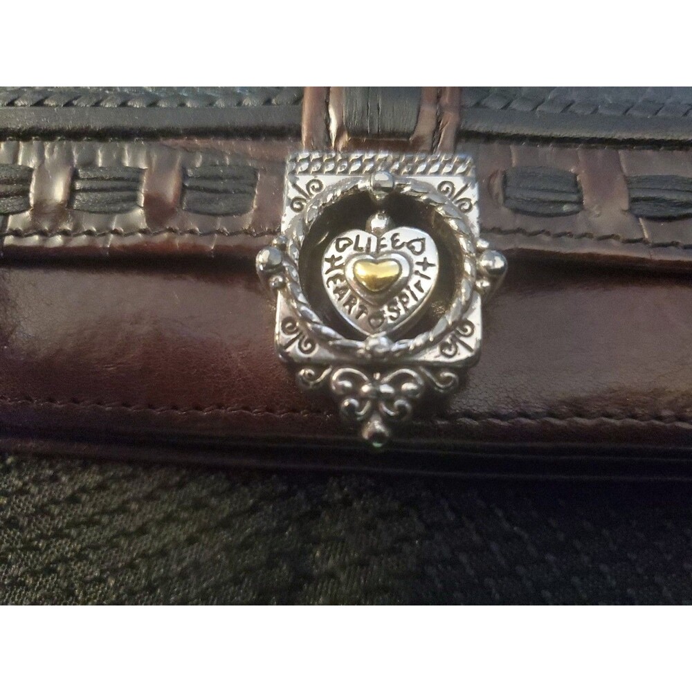 Brighton Black & Brown Leather w/silver Heart Button Close Checkbook I.D. wallet - Picture 2 of 12